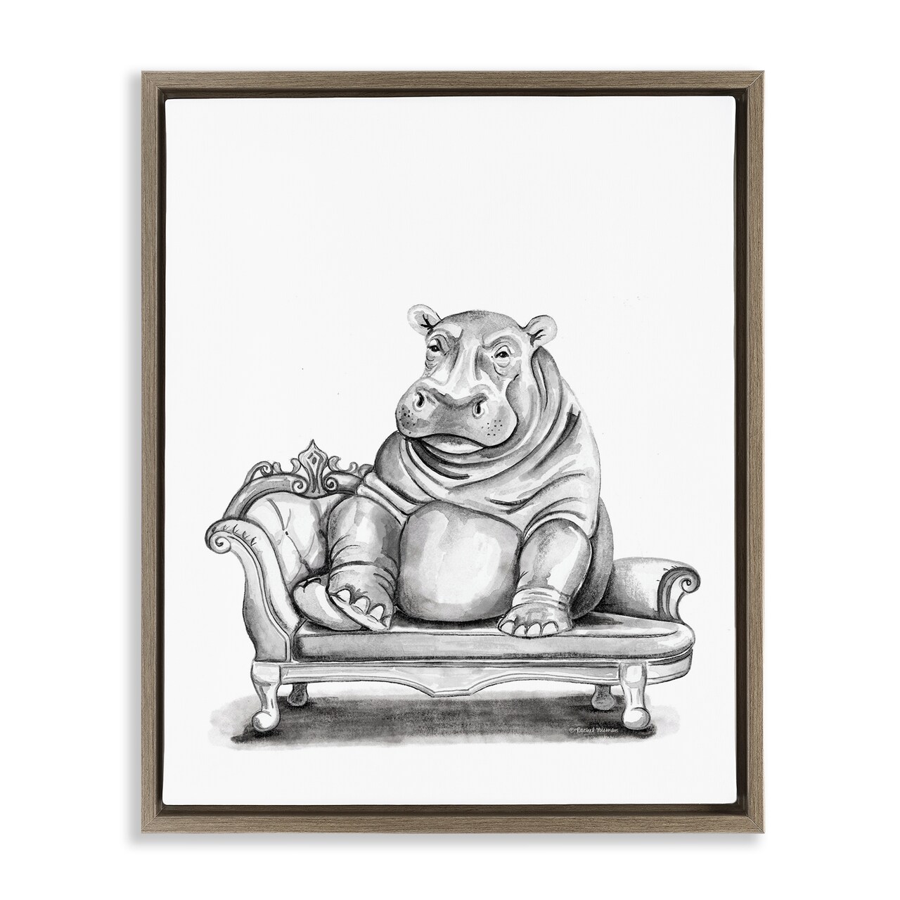 Stupell Industries Hippo Lounging on Chaise Floating Frame By Rachel Nieman